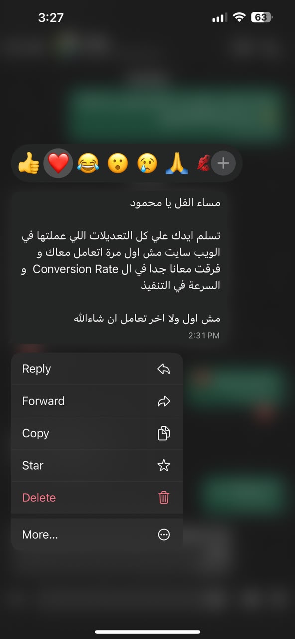 Client review message about conversion rate and speed