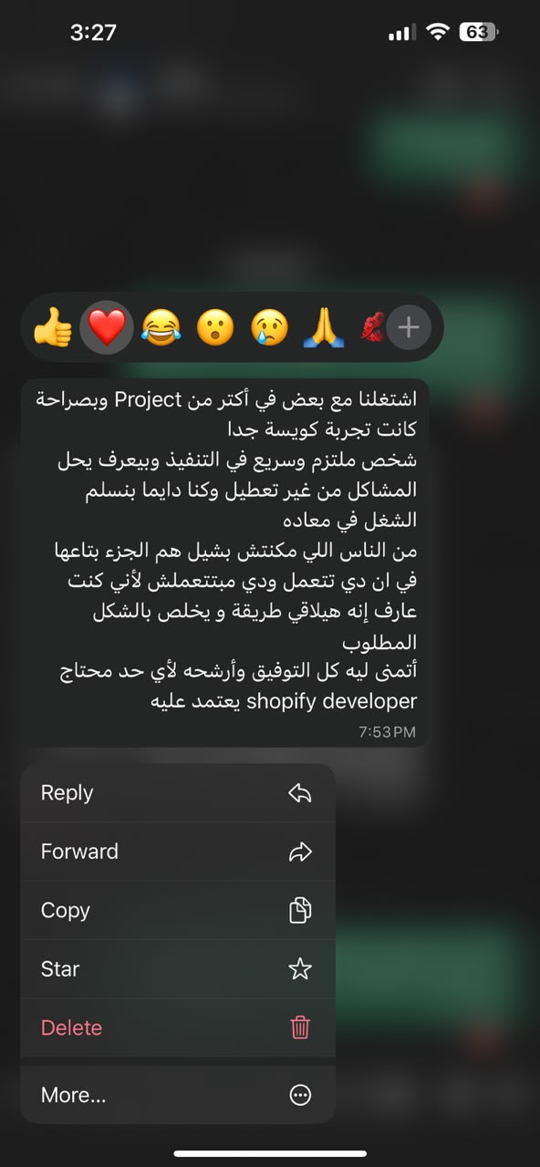 Client review message about the website build